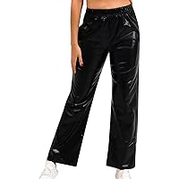 Womens High Waist Faux Leather Pants Leggings Ladies Comfortable Casual Candy Color PU Leather Elastic Waist
