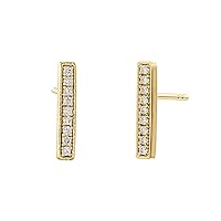 14K Gold 0.10 Ct. Genuine Diamond 12 mm Tiny Bar Studs Earrings Fine Jewelry