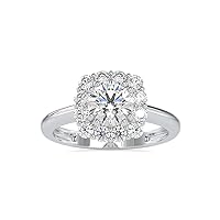Certified Halo Engagement Ring Studded with 1.03 Ct G-VS2 Center Moissanite Solitaire Diamond & 0.48 Ct IJ-SI Side Natural Diamond in 14k White/Yellow/Rose Gold Dual 4 Prong Promise Ring for Women