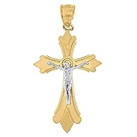14k Gold Mens Two tone Cross Crucifix Height 35.4mm Religious Pendant Necklace Charm Jewelry for Men