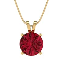 3.05 ct Round Cut Designer Simulated Red Ruby Solitaire Pendant Necklace With 18