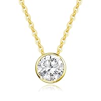 14k Solid Gold 1 Carat 6.5mm Moissanite Classic Bezel Set Solitaire Gemstone Pendant Necklace for Women Girls, Gold Chain 16 + 2 inch Extender
