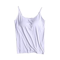 Women's Tank Top with Built in Bras Adjustable Strap Padded Tank Tops Slim Camisole Summer Cami Shirts