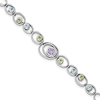 925 Sterling Silver Polished Multi colored Fancy Lobster Closure Rhodium Plated With Peridot Blue Topaz and Amethyst Bracelet Jewelry Gifts for Women