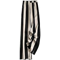 Vertical Striped Acetate Elastic High Waist Wide-Leg Loose Women' Pants Korean Full Length for Women