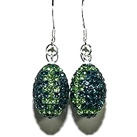 Blue & Green Crystal Football Dangle Earrings (D073)