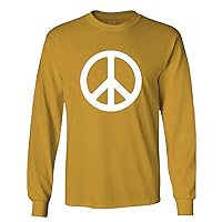 Retro Peace Rock and ROLL Hippie Love White Sign Symbol Men's Long Sleeve t Shirt (Gold Medium)
