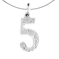 Silver Number Five | Rhodium-plated 925 Silver Number Five, 5 Pendant with 18