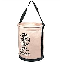 Klein Tools 5109P Canvas Bucket, Wide Straight Wall Tool Bucket with Pocket, Made of No. 6 Canvas and Black Molded Bottom, 75Lb Load Rated