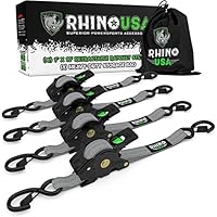 Rhino USA Retractable Ratchet Tie Down Straps (4PK) - 1,209lb Guaranteed Max Break Strength, Includes (4) Ultimate 1