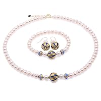 Necklace Set 7-8mm White Freshwater Cultured Pearl Necklace Bracelet and Earrings Jewelry Set