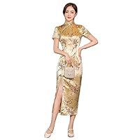 Faux Silk Chinese Traditional Female Bodycon Dresses Long Cheongsam For Women