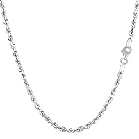 14k SOLID Yellow or White Gold 2.5mm Shiny Diamond-Cut Royal Solid Rope Chain Necklace for Pendants and Charms with Lobster-Claw Clasp (7