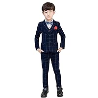 Boys' Checked Suit 3-Piece Jacket Vest and Pants for Formal Dinner Homecoming Banquet Tuxedos