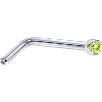 Body Candy Solid 14k White Gold 1.5mm Genuine Peridot L Shaped Nose Stud Ring 18 Gauge 1/4