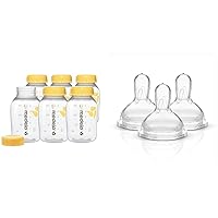 Breast Milk Collection and Storage Bottles, 6 Pack, 5 Ounce Breastmilk Container & Slow Flow Spare Nipples with Wide Base, 3 Pack, Compatible Storage Bottles