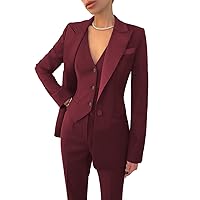 Business Women Suit Set 3 Pieces Notch Lapel Single Breasted Vest for Office Work Lady Suits (Blazer+Vest+Pants)