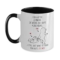 6 Month Anniversary I Want To Touch Your Butt Two Tone Coffee Mug For Boyfriend Or Girlfriend, 6th Sixth Month Dating Anniversary I Love Your Butt Cup