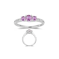 0.80 Cts Diamond & Pink Sapphire Three Stone Ring in 18K White Gold