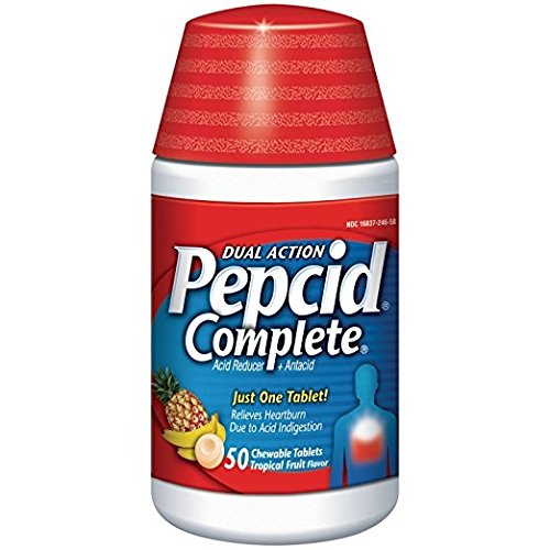 Dual Action Pepcid Complete, Tropical Fruit, 50 Chewable Tablets Per Bottle (3 Pack)