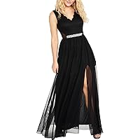 Womens Juniors Lace Embellished Evening Dress Black 3