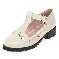 Women's Round Toe Mary Jane Tassel Oxford Pumps T-Strap Comfort Low Heel Retro Fringed Dress Shoes