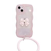 3D Bow Wavy Border Soft Phone Case with Bracelet for iPhone 13 12 11 Pro Max X XS XR SE 8 7 Plus Shell, Transparent Creative Cute Back Cover(7/8 Plus,Pink)