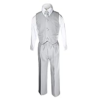 Unotux 4 Piece Formal Boy Silver Gray Vest Set Suit 0 Month to 7 Years (XL:(18-24 Months))