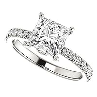 1 CT Princess Cut Colorless Moissanite Wedding Ring, Bridal Ring Set, Engagement Ring, Solid Gold Sterling Silver, Anniversary Ring, Promise Rings, Perfect for Gifts or As You Want Cocktail Ring