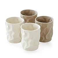WENSHUO Crinkle Paper Shape Irregular Cup Set of 4, Reusable Ceramic Drinking Cups, 8oz
