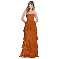 Plus Size Prom Dresses for Women Strapless Burnt Orange Cocktail Dress Tiered Ruffle Sweetheart Formal Gowns Size 20W