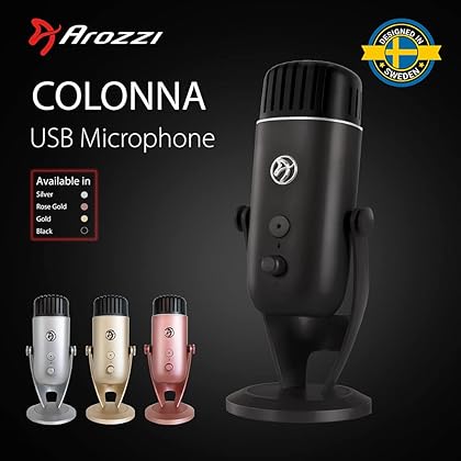 Arozzi Colonna Professional USB Condenser Microphone for PC, Mac, Gaming, Recording, Streaming, Podcasting on PC, Desktop Mic with Multi Pick-up Patterns - Black