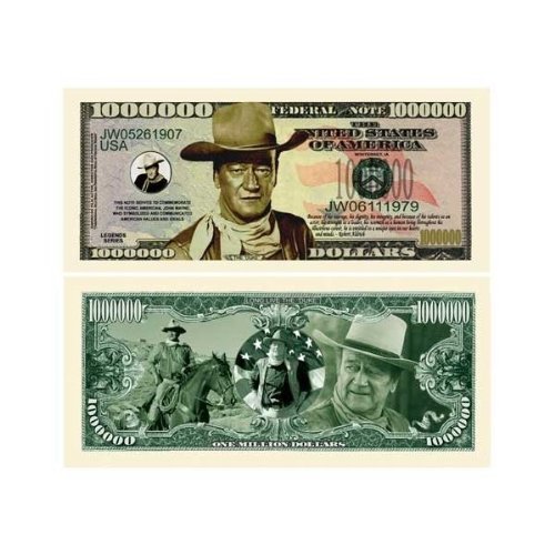 American Art Classics John Wayne Million Dollar Bill with Bill Protector - Limited Edition Collectible Novelty Dollar Bill in Currency Holder Protector - Best Gift Or Keepsake for Fans of The Duke