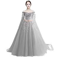 Women's Off Shoulder Floral Sweet 16 Quinceanera Dresses with Cape Long Sleeves Prom Party Ball Gown