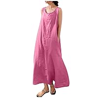 Women's Casual Summer Dresses Suspender Cotton Linen Loose Pocket Round Neck Sleeveless Dress Casual Dresses