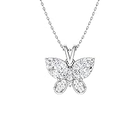 Diamondere Natural and Certified Gemstone and Diamond Butterfly Petite Necklace in 14k White Gold | 0.51 Carat Pendant with Chain