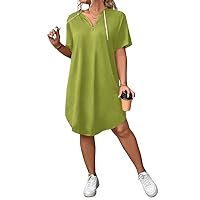 Women's 2024 Summer Plus Size Mini Short Dress Short Sleeve Solid Color Hooded Dress