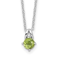 925 Sterling Silver Rhodium Plated .54pe Peridot With 2in Extension Necklace 16 Inch Measures 6.6mm Wide Jewelry for Women