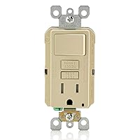 Leviton GFCI Combination Outlet with Switch, 15 Amp, Self Test, Tamper-Resistant with LED Indicator Light, Saves Space, GFSW1-I, Ivory