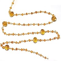 Citrine Alternate Faceted Rondelle Gemstone Beaded Rosary Chain by Foot For Jewelry Making - 24K Gold Plated Over Silver Handmade Beaded Chain Connectors - Wire Wrapped Bead Chain Necklaces