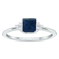 Women's Princess Cut Sapphire and Diamond Half Moon Ring in 10K White Gold