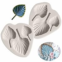 2pcs 3D Fan Palm Leaf Fondant Flower Leaf Shape Silicone Molds for DIY Fondant Candy Making Chocolate Mold Desserts Ice Cube Gum Clay Biscuit Plaster Resin Cupcake Topper Cake Decor Moulds