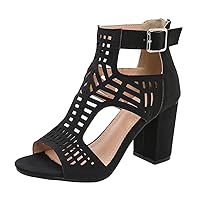 Chunky Heels For Women Peep Toe Block Heel Womens Sandals Dressy Hollow Out Buckle Vintage Comfortable Fashion Shoes