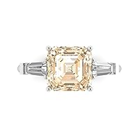 Clara Pucci 3.50 carat Asscher cut 3 stone Solitaire Natural Brown Morganite Proposal Wedding Anniversary Bridal Ring 18K White Gold