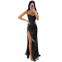 Women's Mermaid Prom Dress with Slit Satin Bridesmaid Dresses Long Corset Evening Formal Party Gown U003