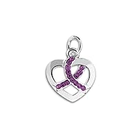 Purple Ribbon Awareness Charms for Domestic Violence, Alzheimer’s, Lupus, Epilepsy, Pancreatic Cancer, Suicide Prevention and Cronh's Disease Awareness - Perfect Jewelry Making, Bracelets, Necklaces, DIY Projects, Support Groups and Fundraisers