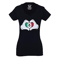 Cartoon Glove Heart Love Hecho en Mexico Mexican Flag escucudo Mexicano for Women V Neck Fitted T Shirt