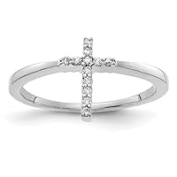 14k White Gold Lab Grown Diamond Religious Faith Cross Ring Size 7.00 Jewelry for Women