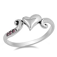 Heart Swirl Simulated Ruby Love Promise Ring New .925 Sterling Silver Band Sizes 5-10