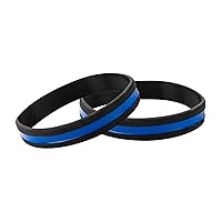 Fundraising For A Cause 50 Pack Police Support Thin Blue Line Silicone Bracelets in a Bag (Wholesale Pack - 50 Bracelets)